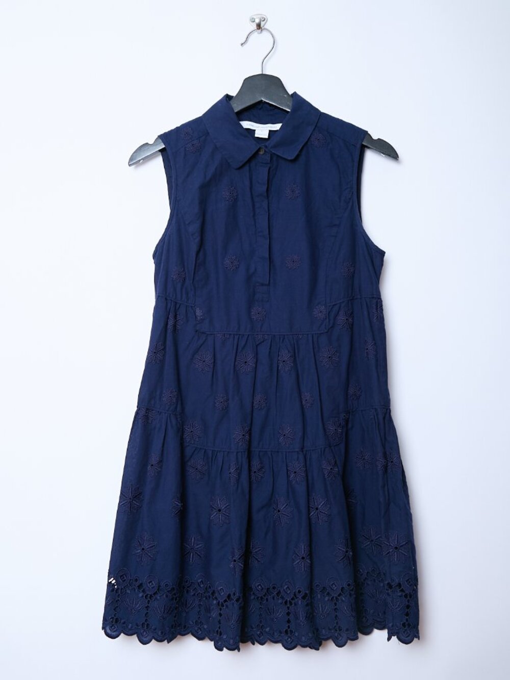 DVF Diane Von Furstenberg Kit Midnight Navy Embroidery Eyelet Shirt Dress Small